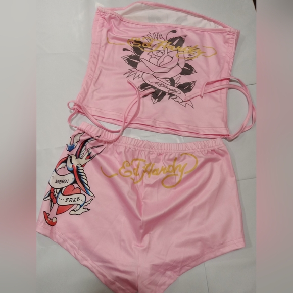 Brand New Pink Graphic Tube Top and Shorts Set - Picture 2 of 2